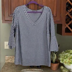 Black & white checked top with ruffle sleeve